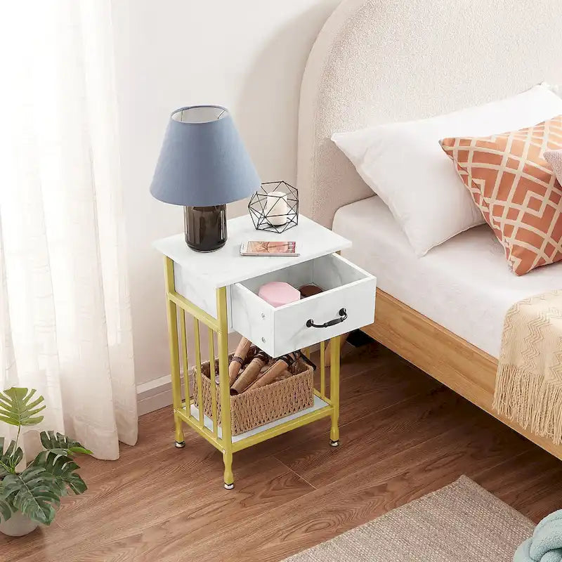 VECELO Lot de 2 tables de chevet modernes avec tiroir et étagère de rangement