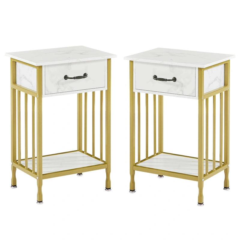 VECELO Lot de 2 tables de chevet modernes avec tiroir et étagère de rangement