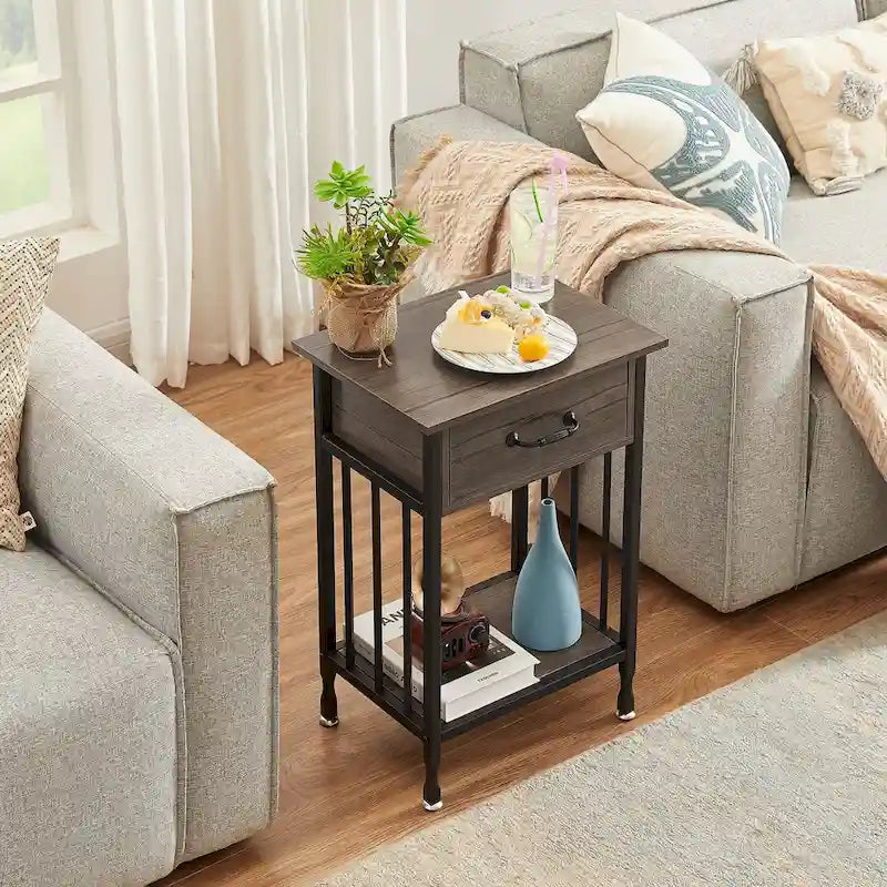 VECELO Lot de 2 tables de chevet modernes avec tiroir et étagère de rangement