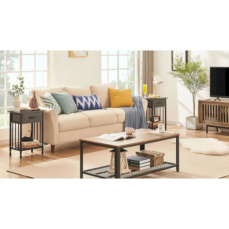 VECELO Lot de 2 tables de chevet modernes avec tiroir et étagère de rangement