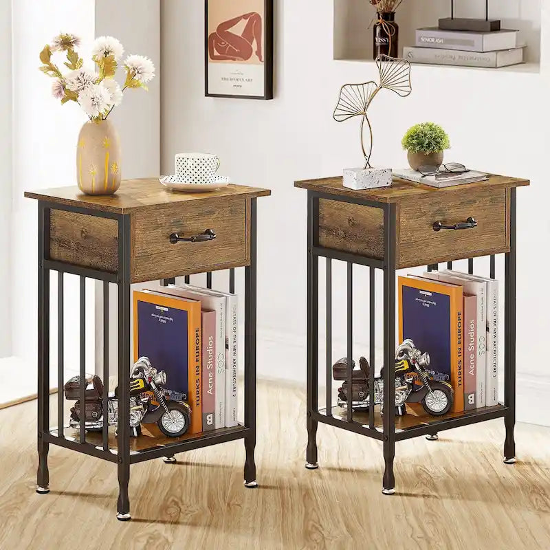 VECELO Lot de 2 tables de chevet modernes avec tiroir et étagère de rangement
