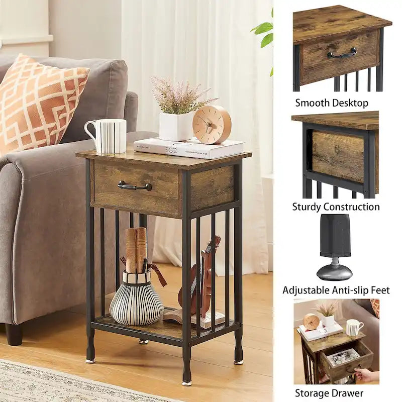 VECELO Lot de 2 tables de chevet modernes avec tiroir et étagère de rangement