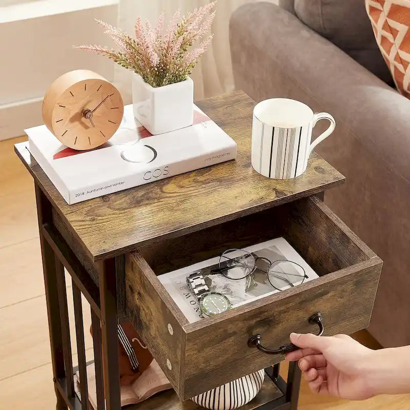VECELO Lot de 2 tables de chevet modernes avec tiroir et étagère de rangement