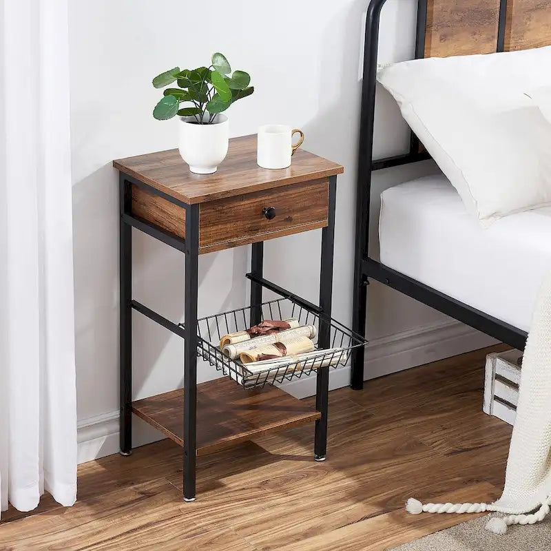 Tables de chevet modernes à 1 tiroir VELCEO avec panier amovible (lot de 2)