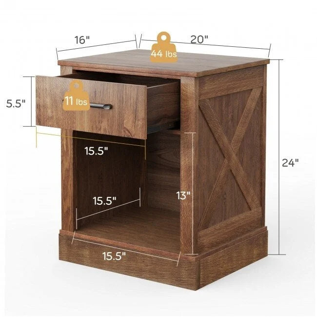 Table de chevet compacte avec tiroir et étagère