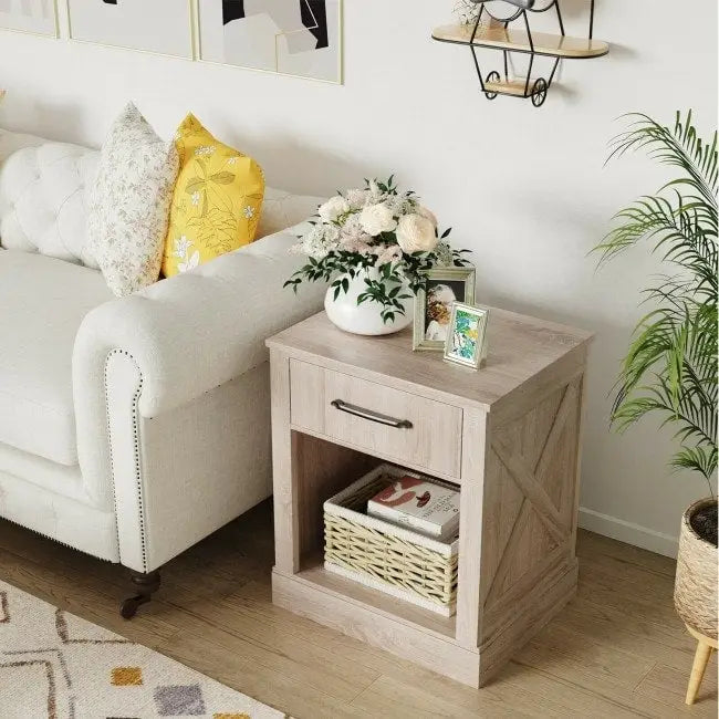 Table de chevet compacte avec tiroir et étagère