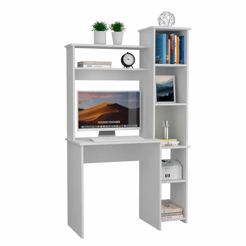 Bureau avec bibliothèque à 6 étagères, table pour ordinateur portable, armoire intégrée