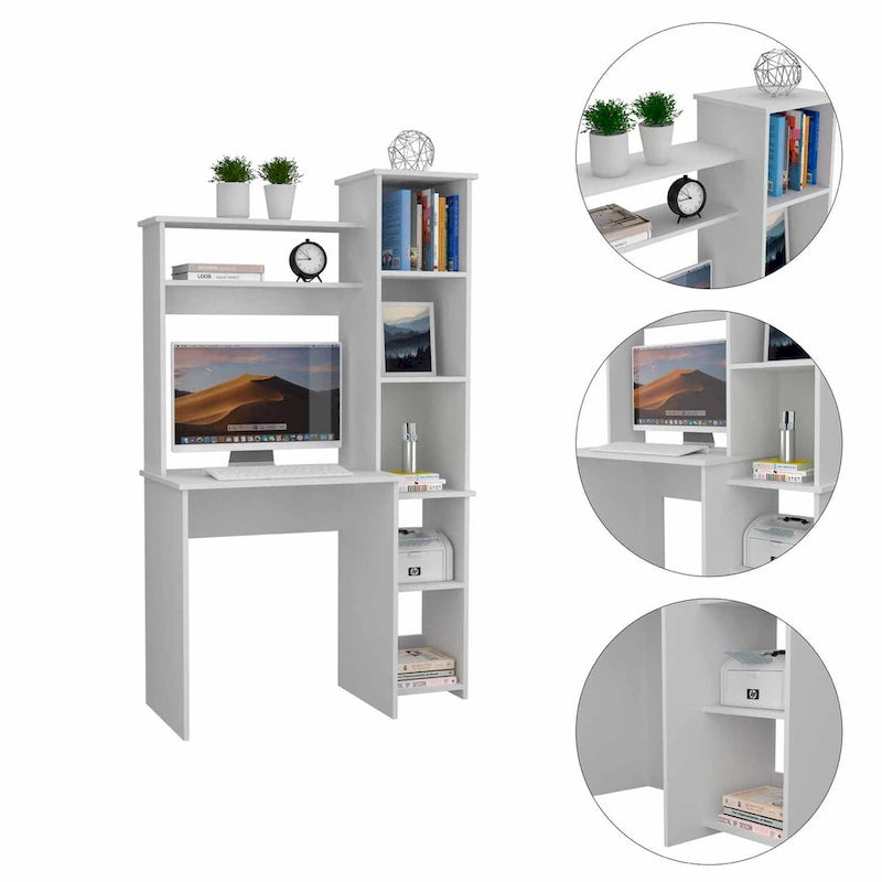 Bureau avec bibliothèque à 6 étagères, table pour ordinateur portable, armoire intégrée
