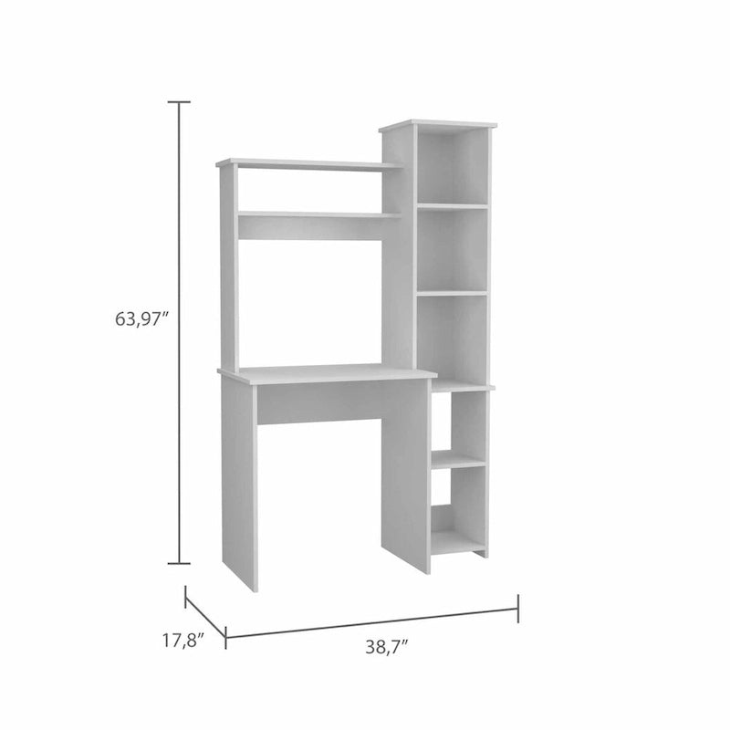 Bureau avec bibliothèque à 6 étagères, table pour ordinateur portable, armoire intégrée