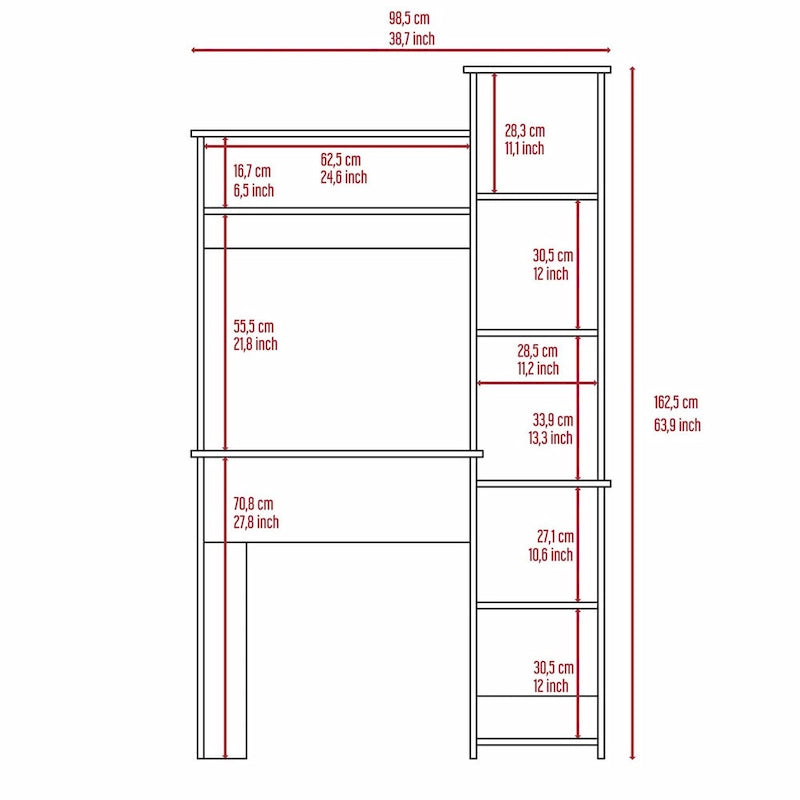 Bureau avec bibliothèque à 6 étagères, table pour ordinateur portable, armoire intégrée
