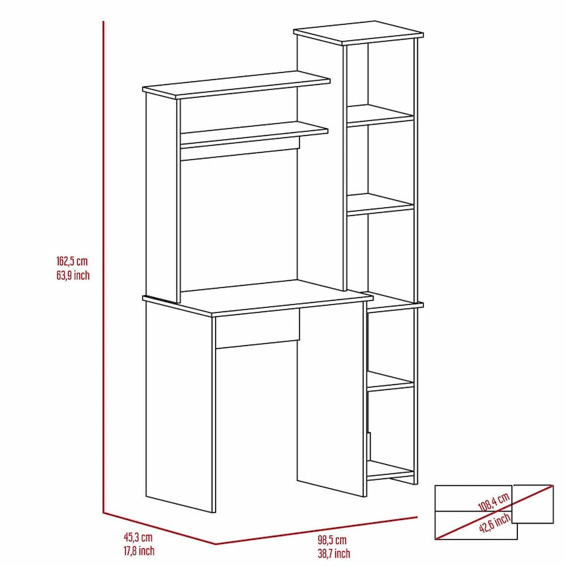 Bureau avec bibliothèque à 6 étagères, table pour ordinateur portable, armoire intégrée