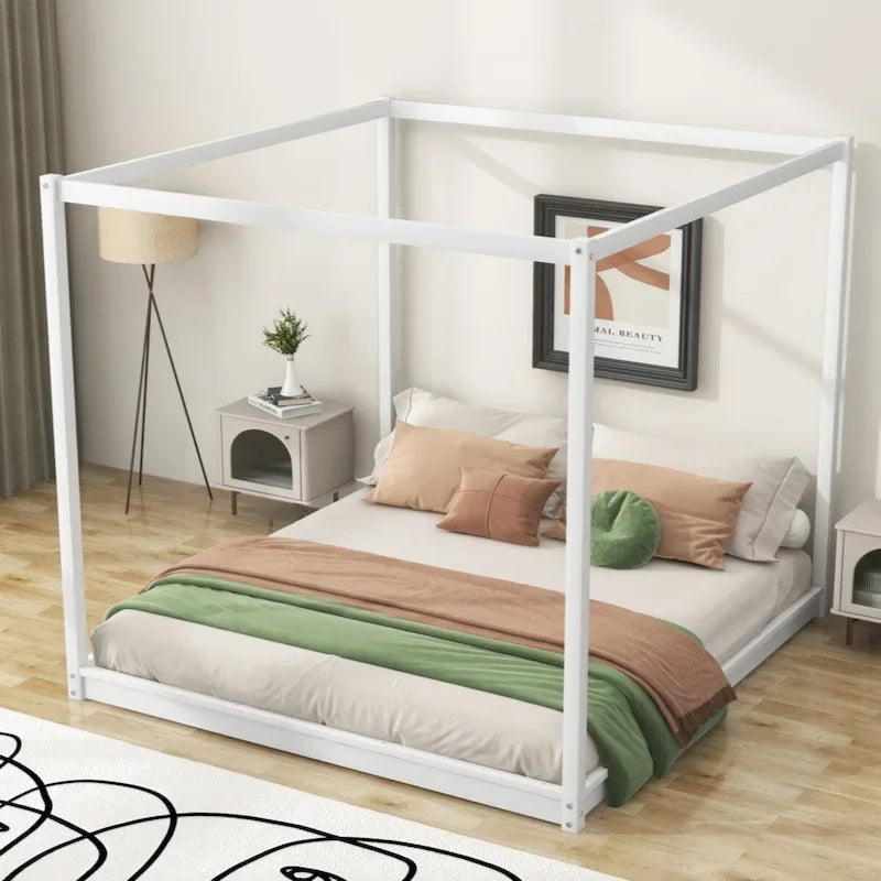 Lit plateforme baldaquin King size avec pieds de support