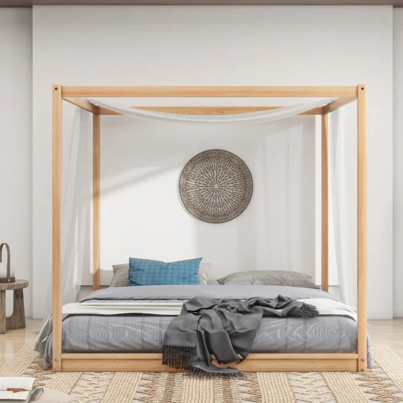 Lit plateforme baldaquin King size avec pieds de support