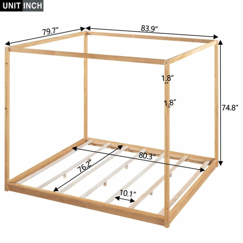 Lit plateforme baldaquin King size avec pieds de support