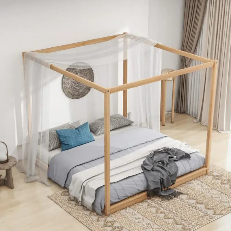 Lit plateforme baldaquin King size avec pieds de support