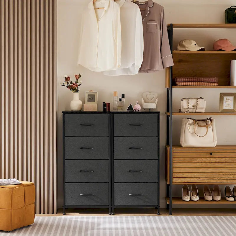 Commode à tiroirs, cadre en métal et plateau en bois, 4 tiroirs