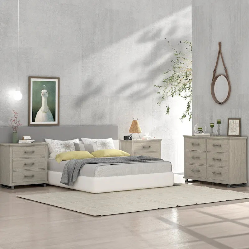 Ensemble de chambre à coucher 3 pièces de style campagnard - 2 tables de chevet et 1 commode
