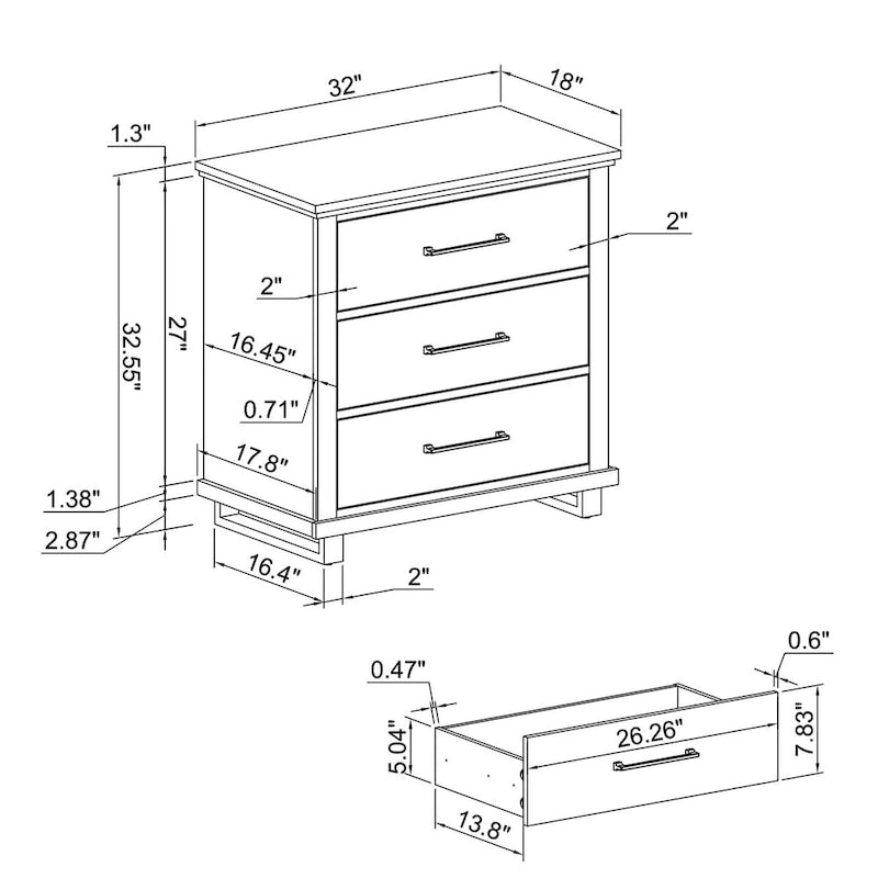 Ensemble de chambre à coucher 3 pièces de style campagnard - 2 tables de chevet et 1 commode