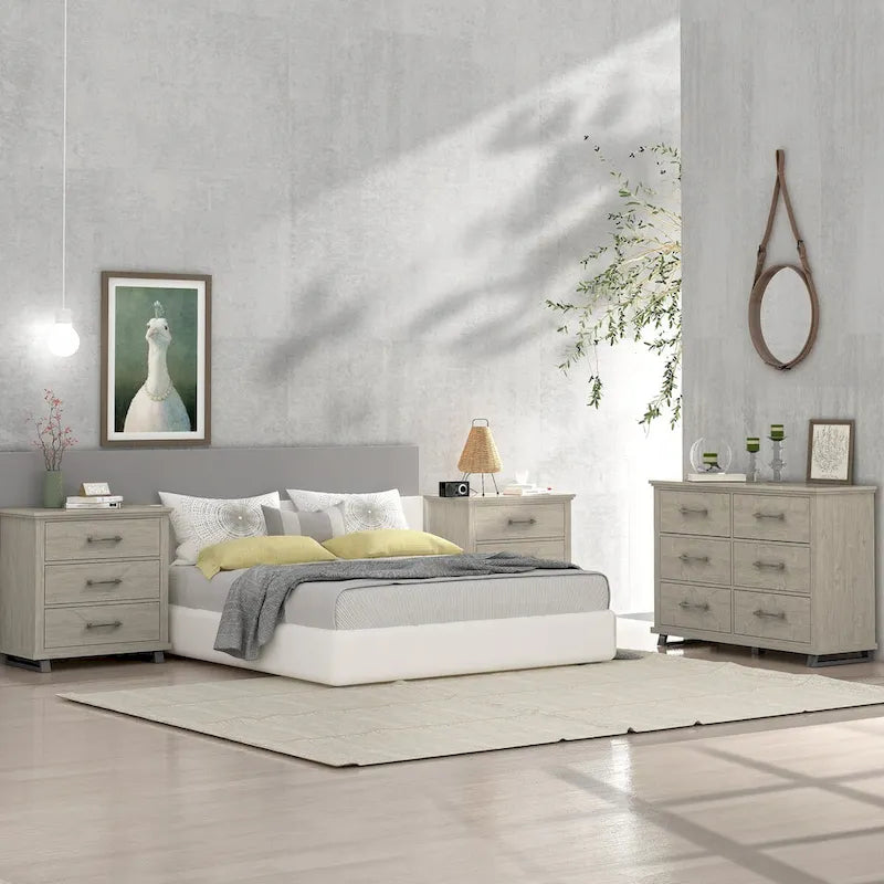 Ensemble de chambre à coucher 3 pièces de style campagnard - 2 tables de chevet et 1 commode