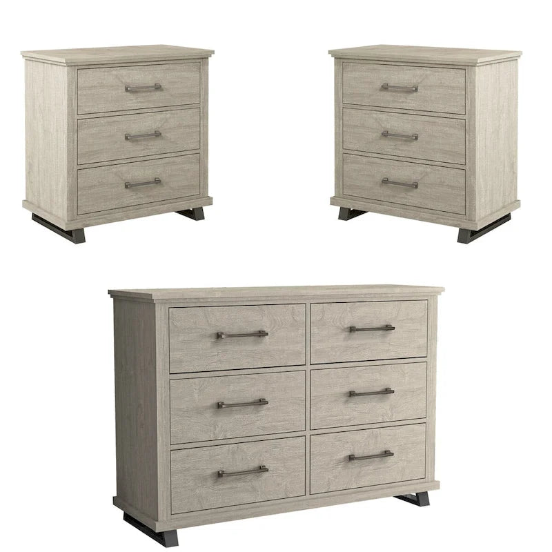 Ensemble de chambre à coucher 3 pièces de style campagnard - 2 tables de chevet et 1 commode