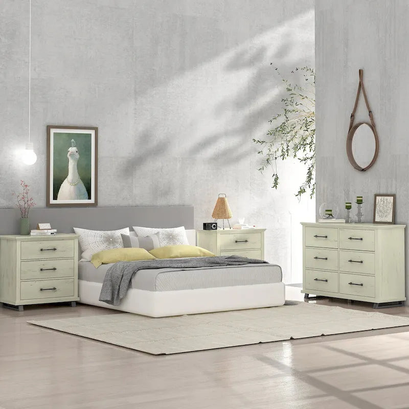 Ensemble de chambre à coucher 3 pièces de style campagnard - 2 tables de chevet et 1 commode