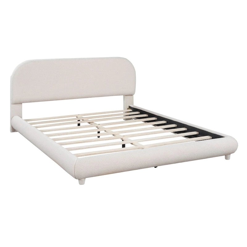 Lit plateforme rembourré queen size en molleton Teddy avec tissu épais