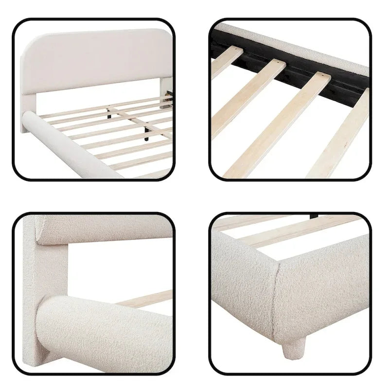 Lit plateforme rembourré queen size en molleton Teddy avec tissu épais