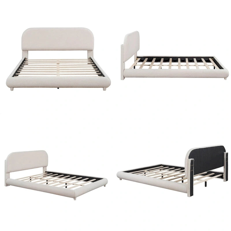 Lit plateforme rembourré queen size en molleton Teddy avec tissu épais