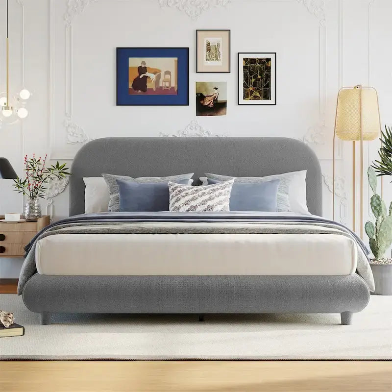 Lit plateforme rembourré queen size en molleton Teddy avec tissu épais