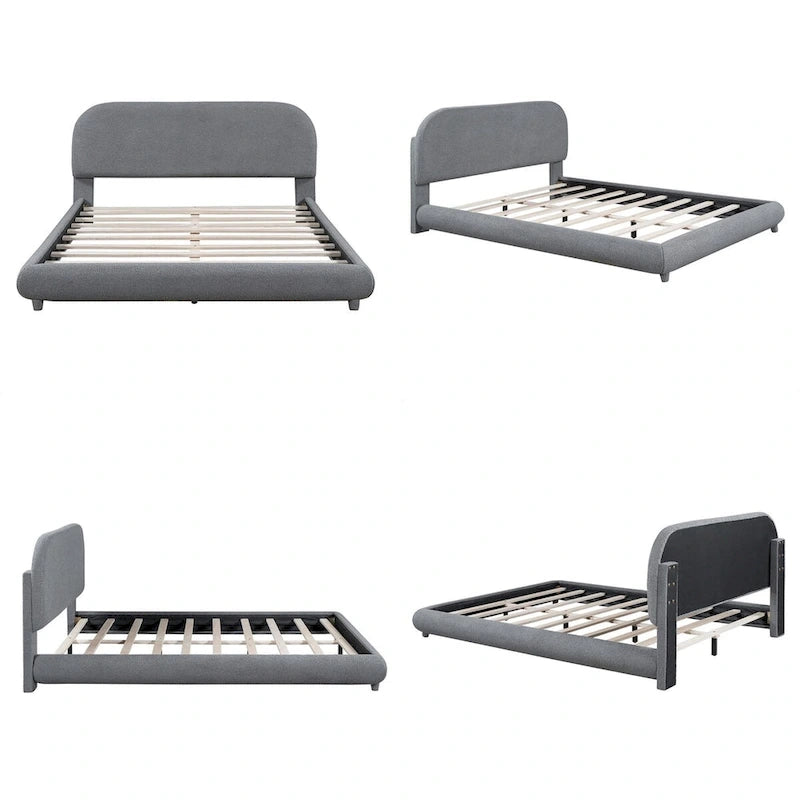 Lit plateforme rembourré queen size en molleton Teddy avec tissu épais