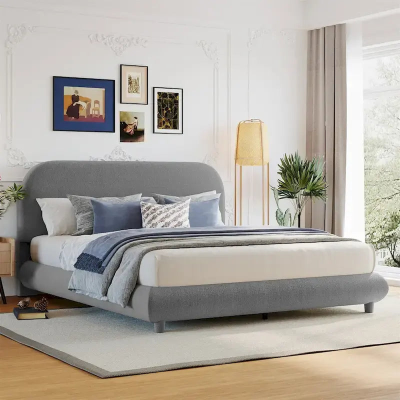 Lit plateforme rembourré queen size en molleton Teddy avec tissu épais