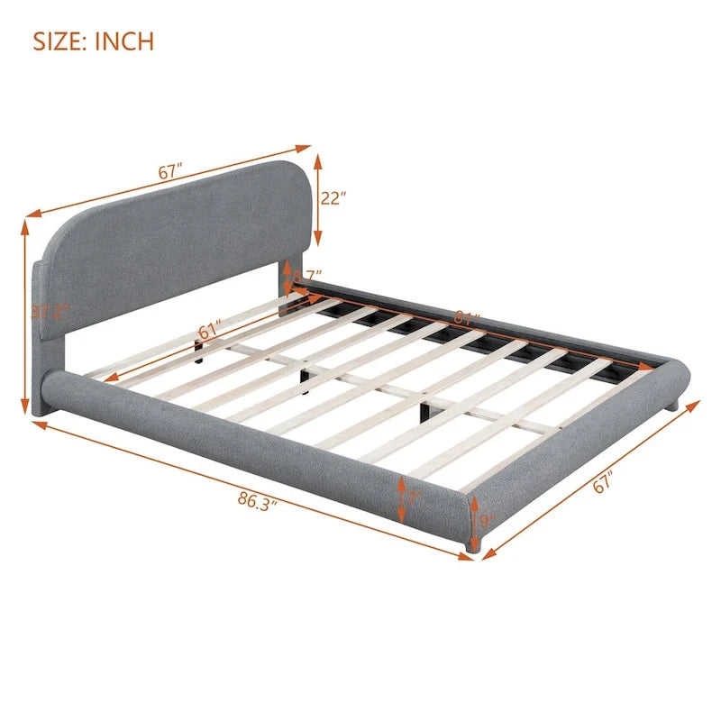 Lit plateforme rembourré queen size en molleton Teddy avec tissu épais