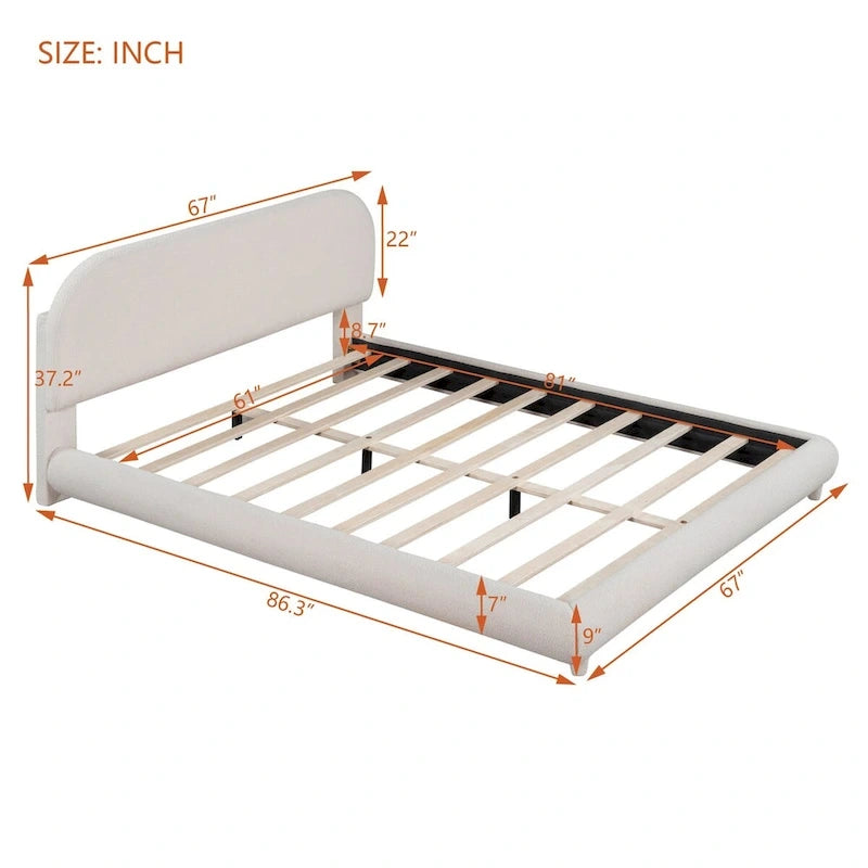 Lit plateforme rembourré queen size en molleton Teddy avec tissu épais