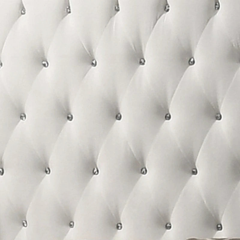 Lit King size Californie Dini, capitonnage avec boutons en cristal, revêtement en velours blanc
