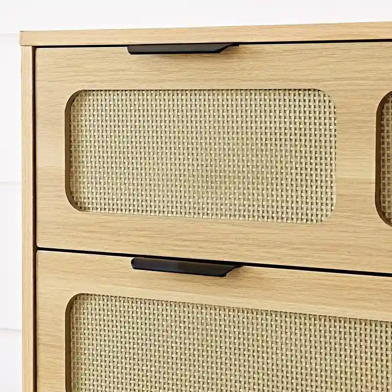Commode Grondin de style bohème moderne du milieu du siècle, 3 tiroirs en rotin avec cadre en MDF et pieds en bois massif, commode de chambre
