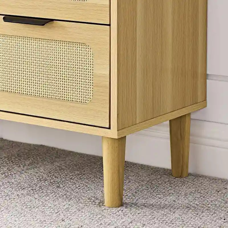 Commode Grondin de style bohème moderne du milieu du siècle, 3 tiroirs en rotin avec cadre en MDF et pieds en bois massif, commode de chambre