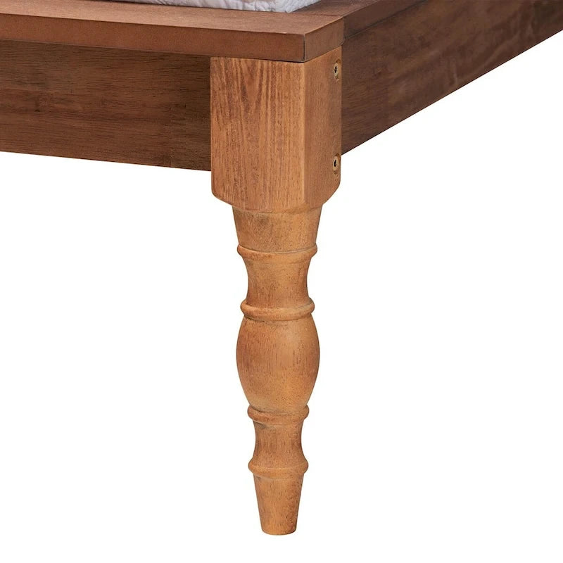 Lit plateforme Eliseo Mid-Century Modern en tissu gris foncé et bois finition noyer