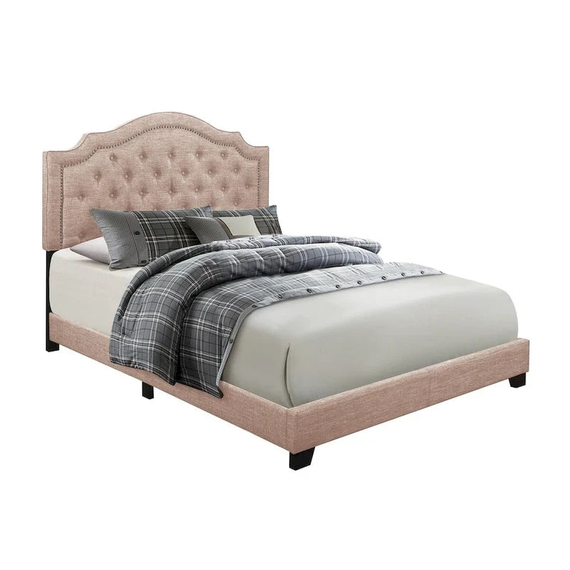 Lit capitonné en tissu beige Vérine