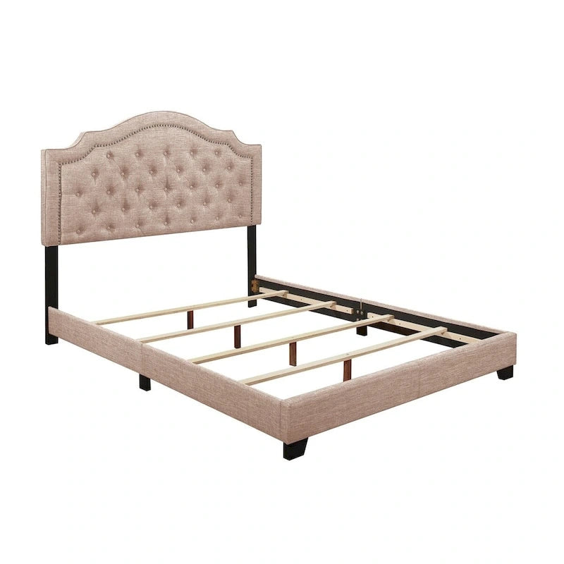 Lit capitonné en tissu beige Vérine