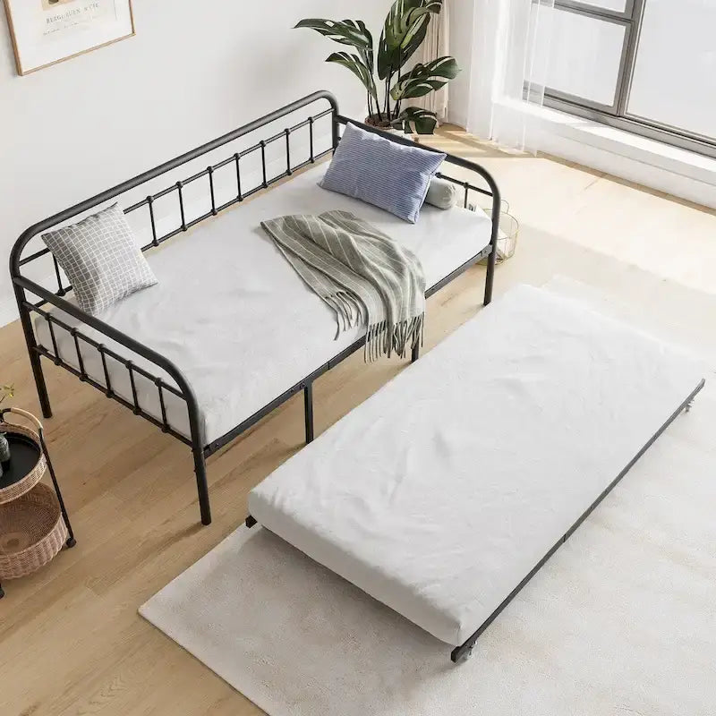 Cadre de lit de repos en métal avec lit gigogne - Taille simple