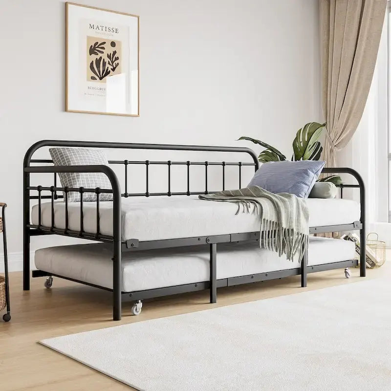 Cadre de lit de repos en métal avec lit gigogne - Taille simple