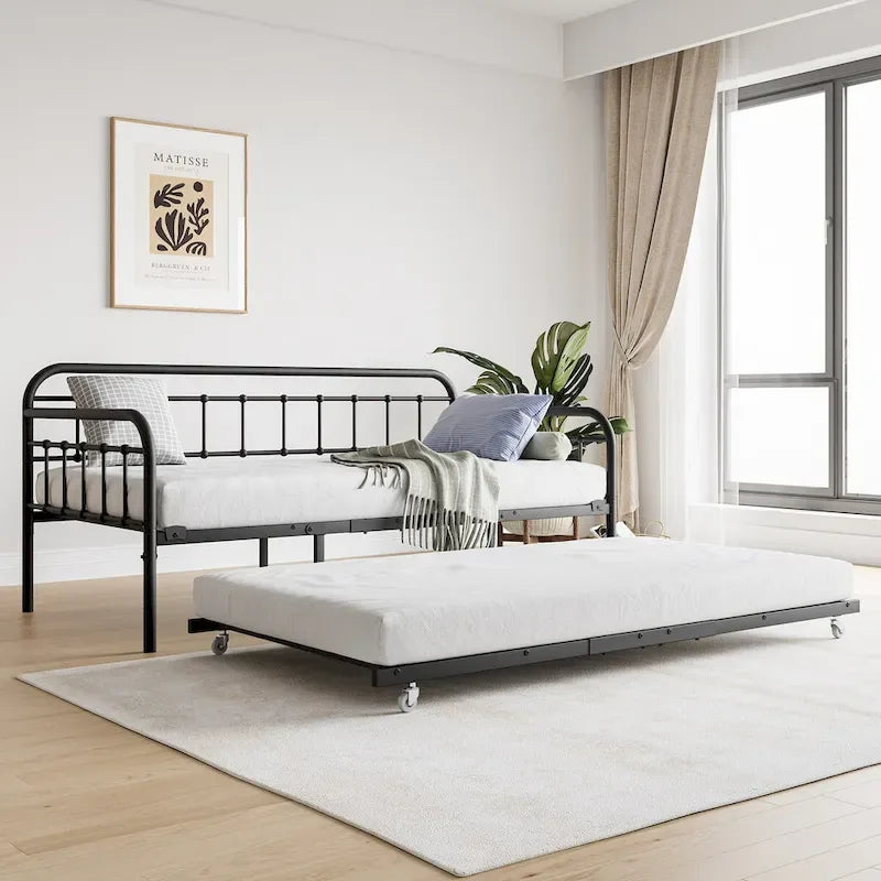 Cadre de lit de repos en métal avec lit gigogne - Taille simple