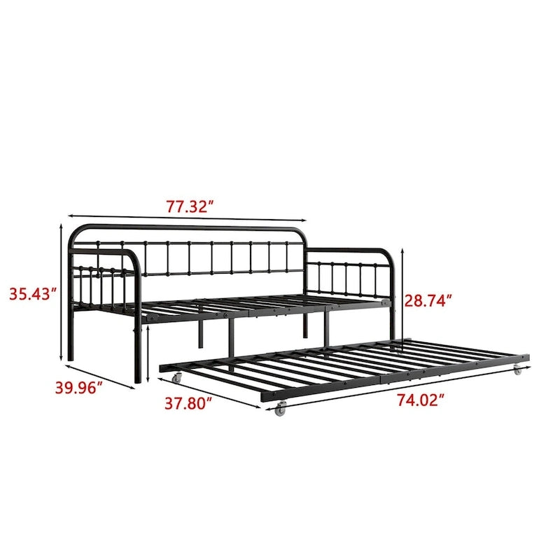 Cadre de lit de repos en métal avec lit gigogne - Taille simple
