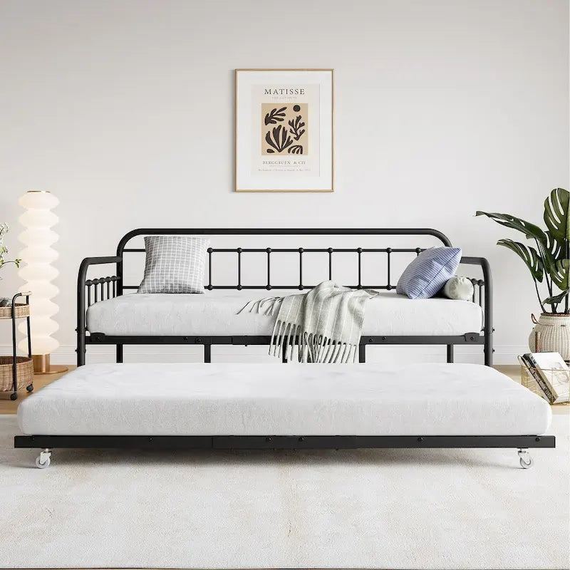 Cadre de lit de repos en métal avec lit gigogne - Taille simple