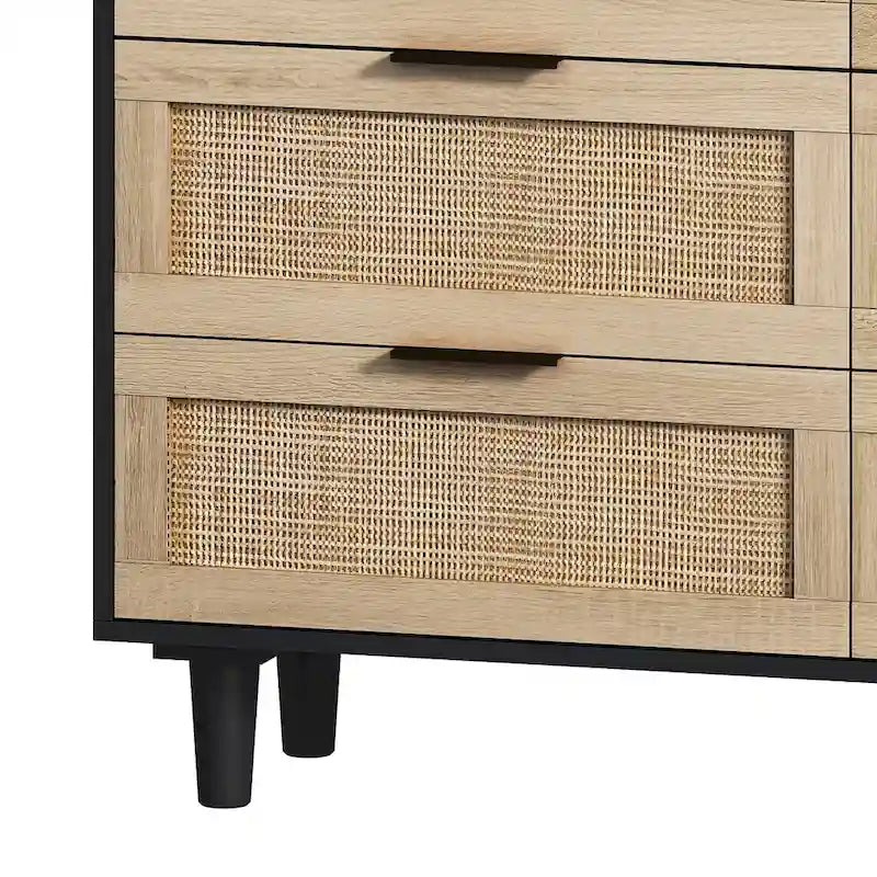 43.316-Meuble de rangement en rotin avec tiroirs en rotin, pour chambre à coucher, salon, noir
