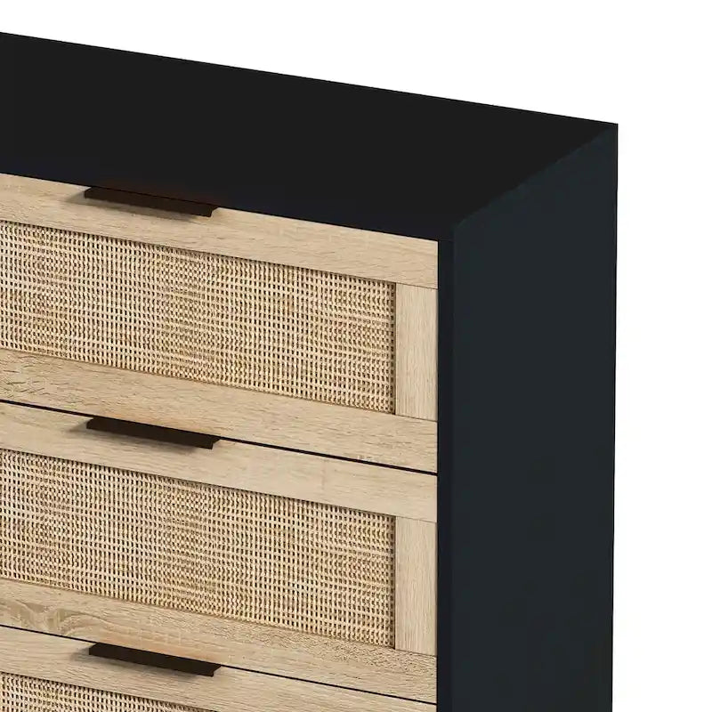 43.316-Meuble de rangement en rotin avec tiroirs en rotin, pour chambre à coucher, salon, noir