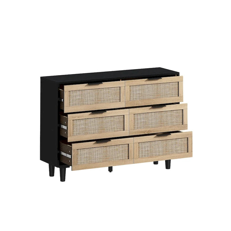 43.316-Meuble de rangement en rotin avec tiroirs en rotin, pour chambre à coucher, salon, noir
