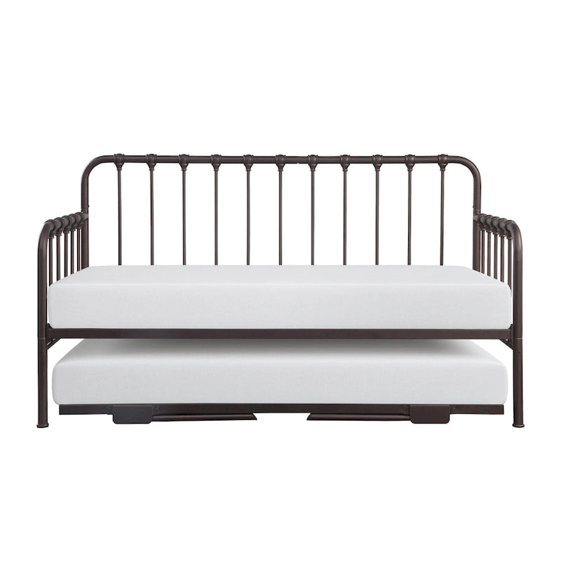 Lit de repos Ziva avec lit gigogne relevable, cadre en métal bronze foncé, pieds pliables