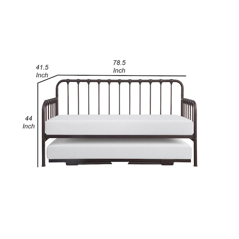 Lit de repos Ziva avec lit gigogne relevable, cadre en métal bronze foncé, pieds pliables