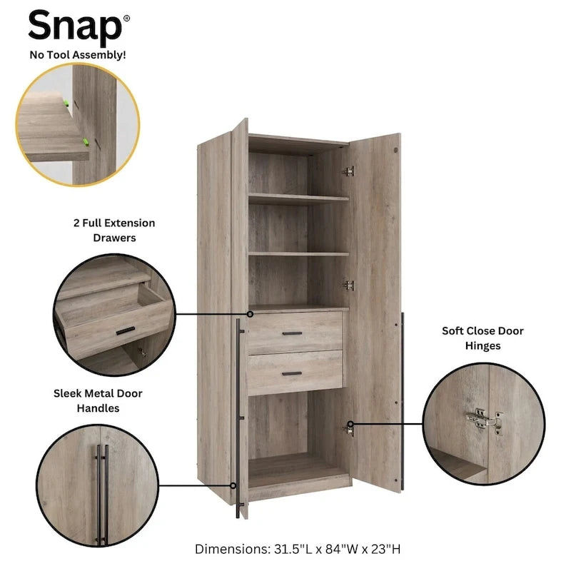 Manhattan Comfort Lee Armoire Garde-robe Moderne Autoportante 1.0 (Lot de 2)